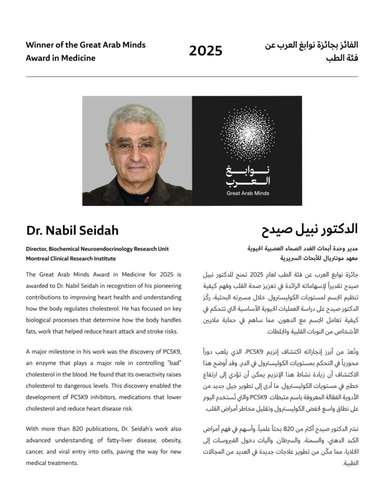 Sheikh Mohammed congratulates Dr Nabil Seidah on Arab Minds 2025 Medicine Award
